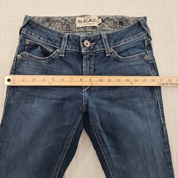 Ariat Real Denim Women's Jeans Size 28R Med Wash Flair Leg Raw Hem Heavy Stitch - Picture 5 of 16